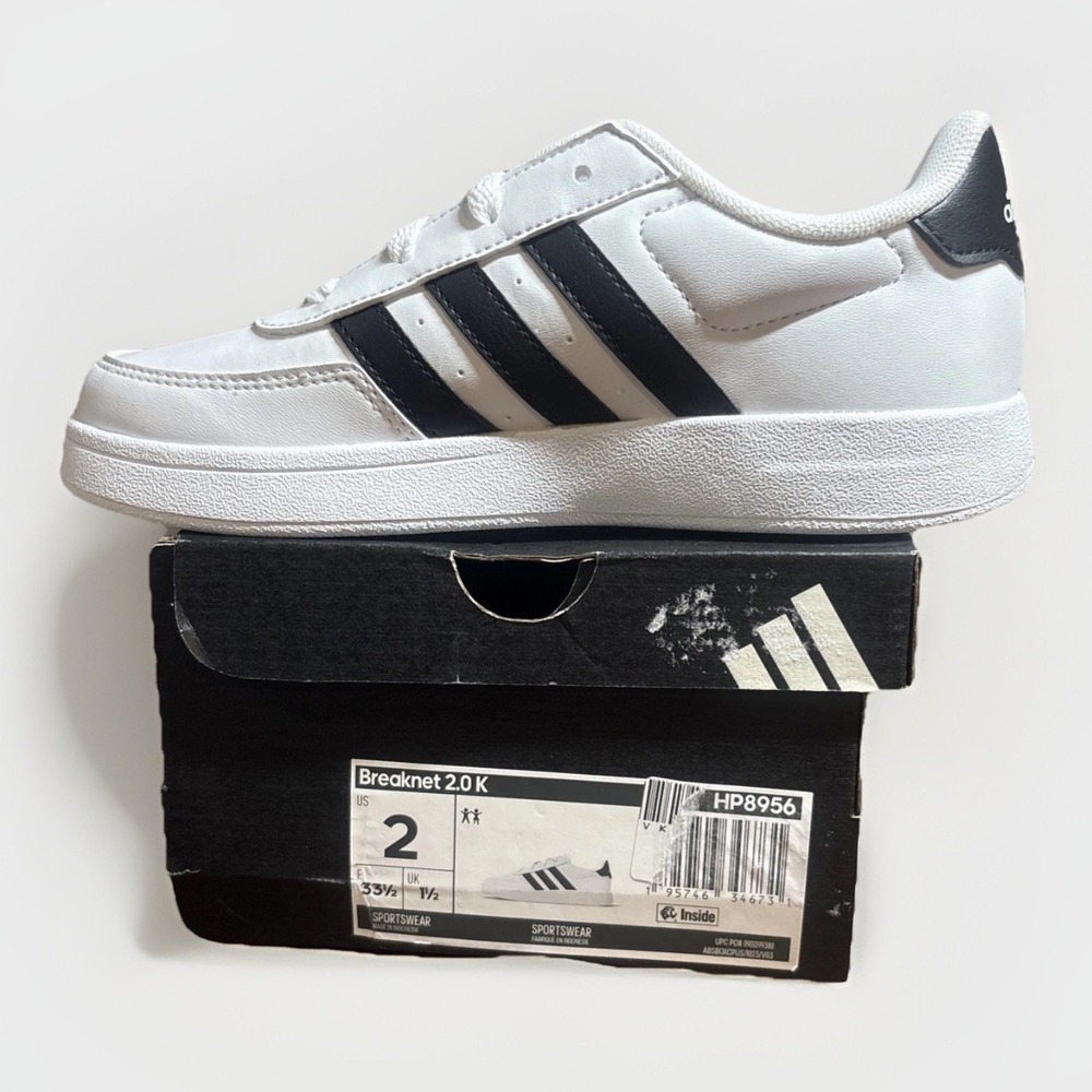 Adidas Breaknet 2.0 Youth Lace Up Tennis Shoes US 2K White/Black